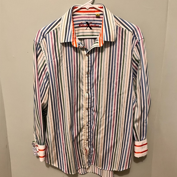 Robert Graham - Men’s Large - X Collection Striped Shirt -Flip Cuff -100% Cotton - Picture 14 of 14